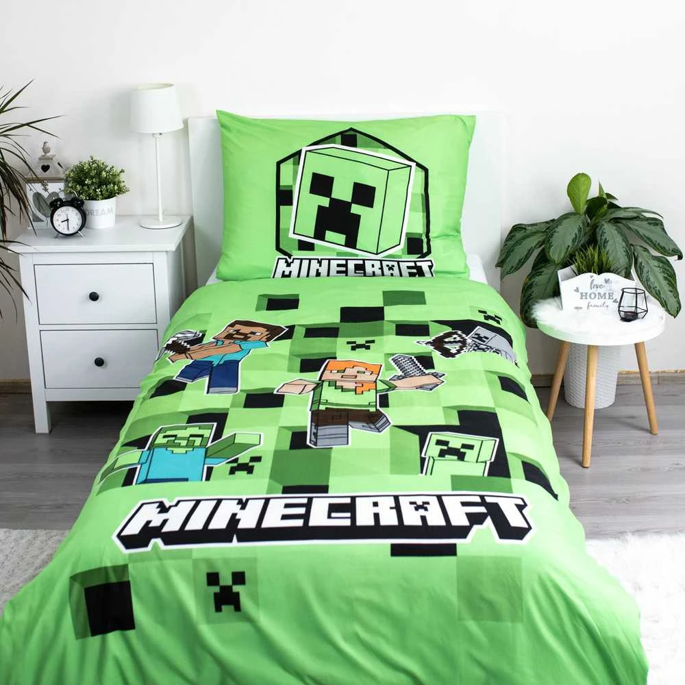 Patalynė dziecięca 140x200 Minecraft "Out of the Box" žalia poszewka 70x90 JF24