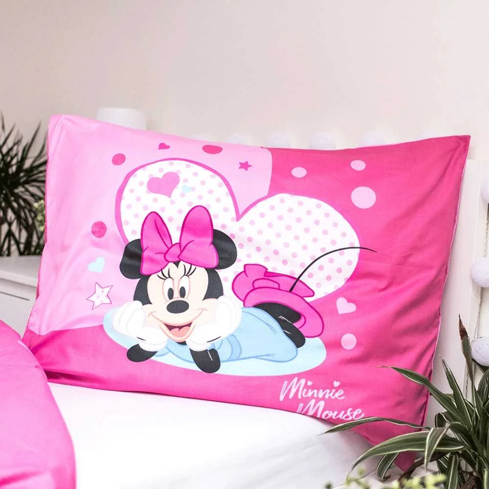 Patalynė dziecięca 140x200 Myszka Mini Minnie Mouse 9503 rožinė amarantowa w groszki poszewka 70x90