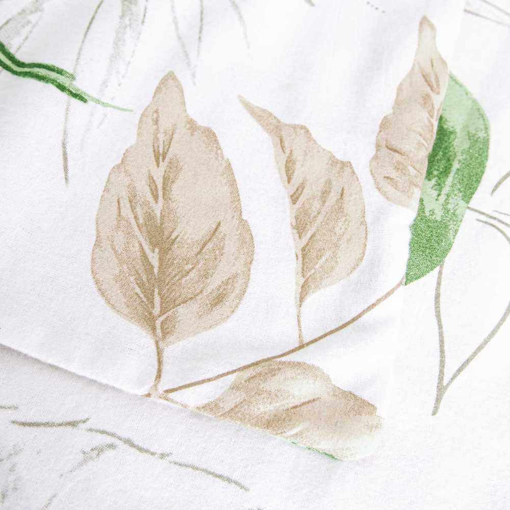 Medvilnės flanelės patalynės komplektas 220x200 cm, šiltas ir minkštas, su lapų raštu, balta smėlio žalia, 2 pagalvių užvalkalai, flanelinė patalynė miegamajam