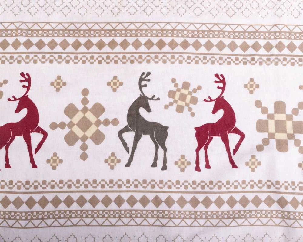 Multitex Flanelinės patalynės komplektas 220x200 cm, šiltas ir minkštas medvilninis antklodės užvalkalas su pagalvėmis, šventinis elnių raštas, smėlio ir balta spalva, žieminis komfortas, miegamojo tekstilė