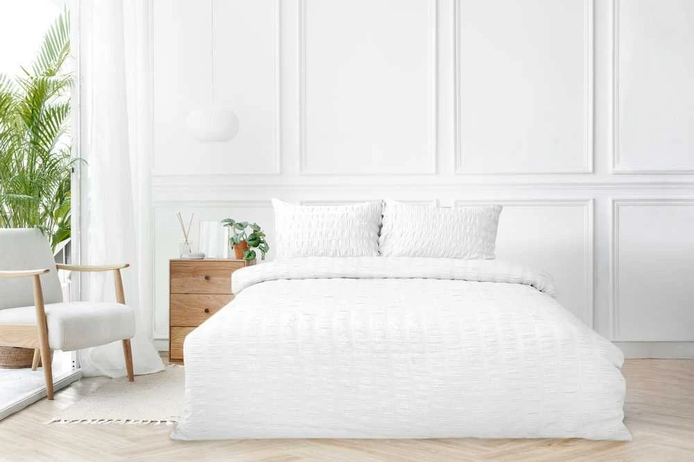 Multitex Vaflinio pynimo medvilnės satino patalynės komplektas, 160x200 cm antklodės užvalkalas su 2 pagalvių užvalkalais, glamžyta tekstūra, nereikia lyginti, OEKO-TEX sertifikatas, minkšta patalynė