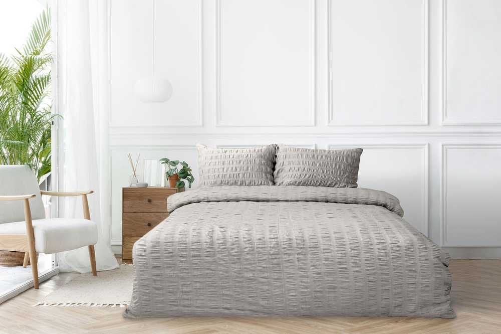 Multitex Vaflių rašto satino medvilnės patalynės komplektas, 160x200 cm antklodės užvalkalas su dviem pagalvių užvalkalais, nereikia lyginti, OEKO-TEX sertifikatas, pilka glamžyta tekstūra, minkšta patalynė