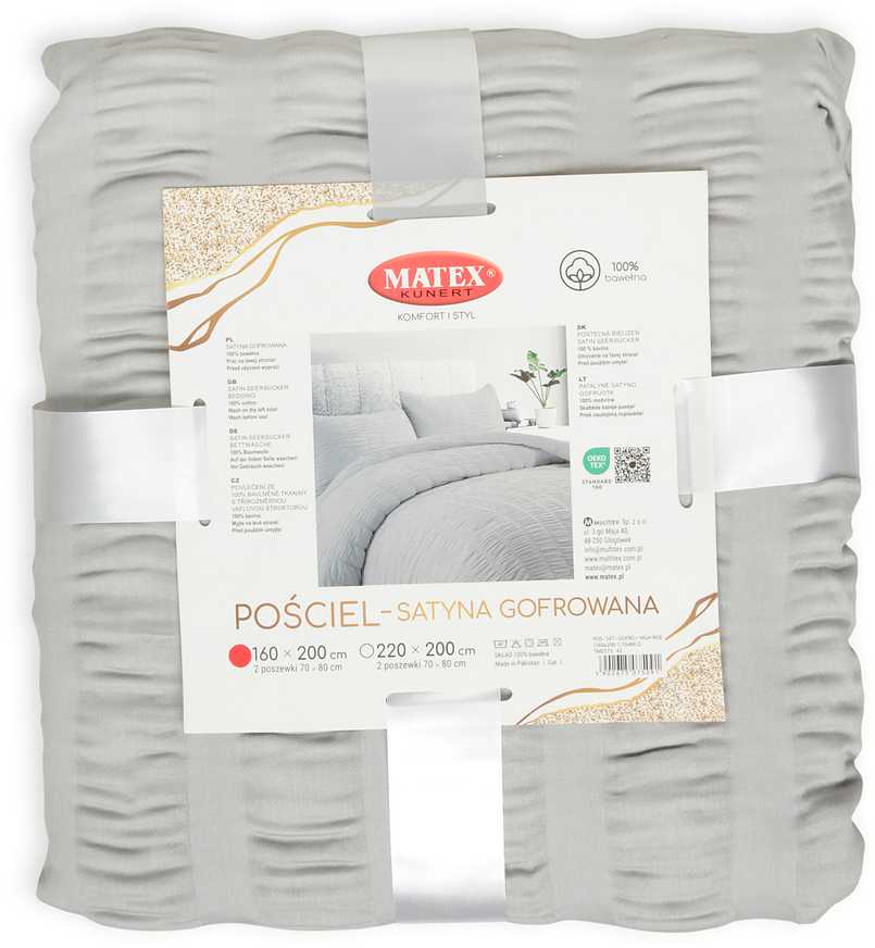 Multitex Pilkas vaflinio pynimo satino medvilnės patalynės komplektas, 220x200 cm antklodės užvalkalas su pagalvėmis, nereikia lyginti, OEKO-TEX sertifikatas, minkšta patalynė miegui