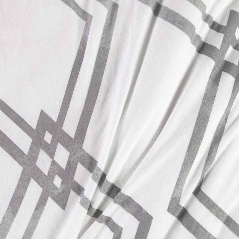 Medvilnės džersio patalynės komplektas, geometrinis baltas ir pilkas raštas, 160x200 cm antklodės užvalkalas su pagalvėmis, Oeko-Tex sertifikatas, minkšta patalynė miegamajam
