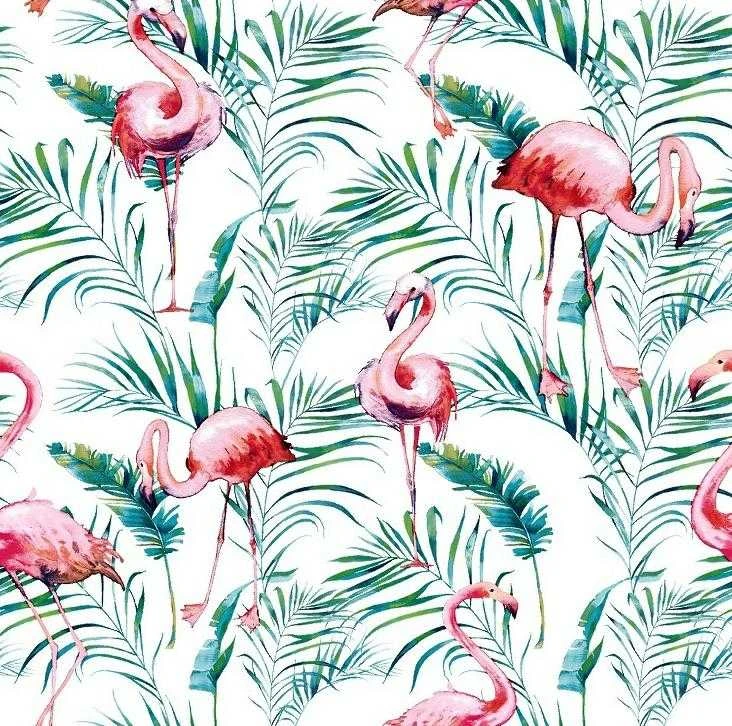 Matex Medvilninio satino patalynės komplektas 220x200, baltas ir žalias su flamingais ir palmių lapais, 3 dalių, užsegamas užtrauktuku, OEKO-TEX sertifikatas, miegamojo tekstilė