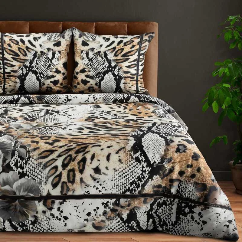 Eurofirany Medvilnės satino patalynės komplektas, 140x200 cm antklodės užvalkalas su pagalvės užvalkalu, juodos panteros raštas, užtrauktukas, kvėpuojantis audinis, lengva priežiūra, miegamojo tekstilė Patalynė