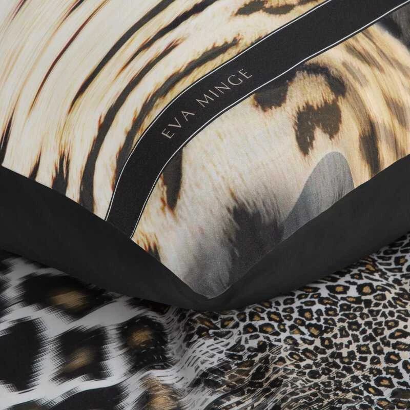 Eurofirany Medvilnės satino patalynės komplektas, 140x200 cm ir 70x80 cm, su užtrauktuku, 125 g/m², smėlio ir juodos spalvos leopardo raštas, minkšta patalynė miegamajam Patalynė