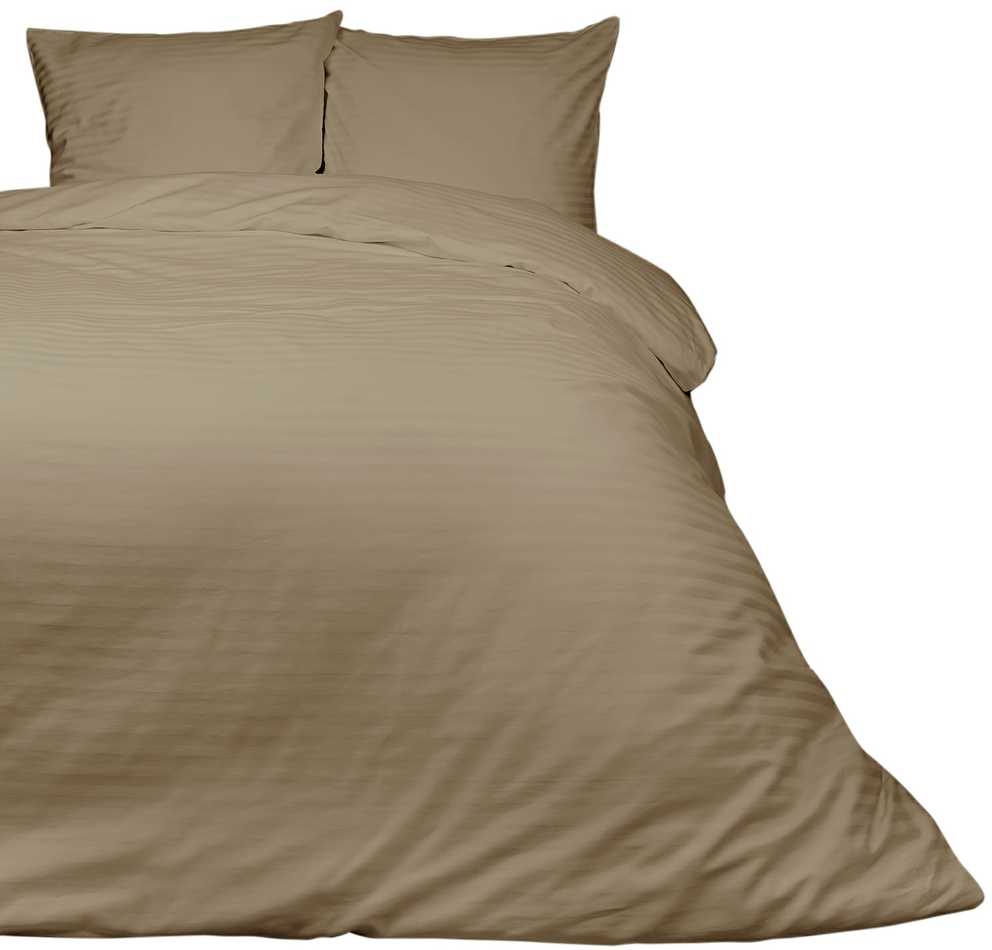 Bėžinis dryžuotas satino medvilnės patalynės komplektas, 140x200 cm antklodės užvalkalas su paslėptu užtrauktuku, OEKO-TEX sertifikatas, viengulė patalynė