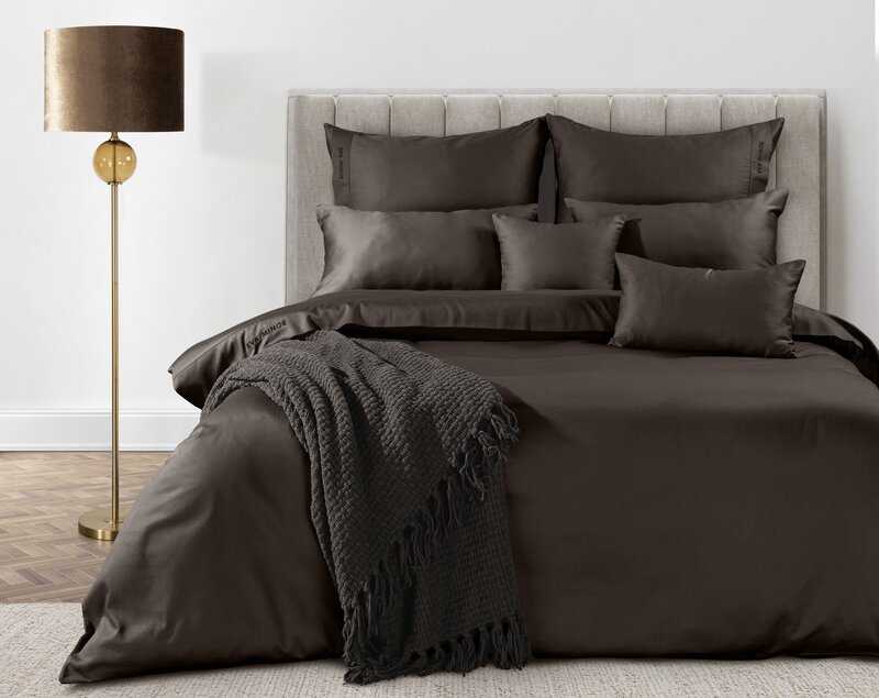 Eurofirany Medvilnės satino patalynės komplektas, 160x200 cm antklodės užvalkalas, du pagalvių užvalkalai, ruda spalva, užtrauktukas, 125 g/m² svoris, lengva priežiūra, miegamojo tekstilė