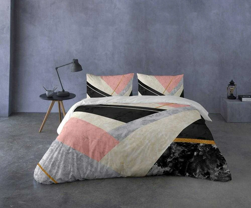 Patalynės komplektas Multitex Patalynė satynowa 160x200 geometria kreminė pudrowa juoda Prestige 1