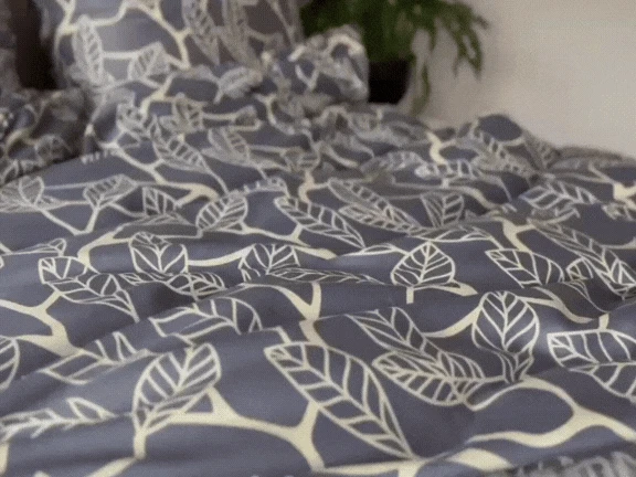 Multitex Satino medvilnės patalynės komplektas, 160x200 cm antklodės užvalkalas su dviem pagalvių užvalkalais, grafito ir kreminės spalvos lapų raštas, OEKO-TEX sertifikatas, užtrauktukas, miegamojo tekstilė