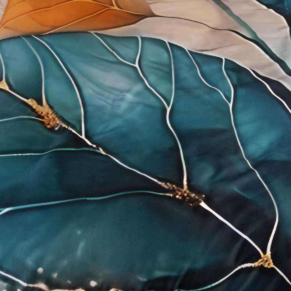 Medvilnės satino patalynės komplektas, 160x200 cm antklodės užvalkalas su dviem pagalvių užvalkalais, skaitmeninės spaudos lapų raštas, turkio ir garstyčių spalvos, OEKO-TEX sertifikatas