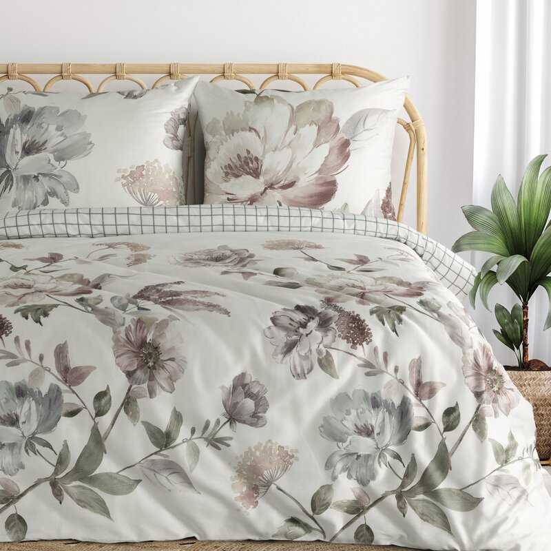 Eurofirany Medvilninio satino patalynės komplektas 160x200 cm, gėlėtas antklodės užvalkalas su pagalvių užvalkalais, kvėpuojantis 140 g/m², OEKO-TEX sertifikatas, lengva priežiūra, miegamojo tekstilė
