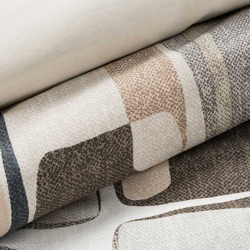 Eurofirany Satino patalynės komplektas, 160x200 cm, smėlio spalvos geometrinis raštas, medvilninis antklodės užvalkalas, 2 pagalvių užvalkalai, miegamojo
