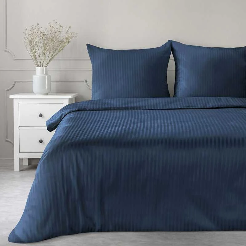 Eurofirany Medvilninio satino patalynės komplektas, 160x200 cm antklodės užvalkalas su dviem pagalvių užvalkalais, dryžuotas raštas, užtrauktukas, 125 g/m² svoris, miegamojo tekstilė Patalynė