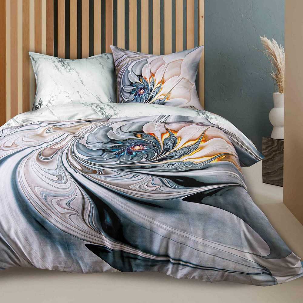 Medvilnės satino patalynės komplektas, 160x200 cm, 2 pagalvių užvalkalai, paslėptas užtrauktukas, OEKO-TEX sertifikatas, gėlių raštas, elegantiška dovanų dėžutė, miegamojo tekstilė