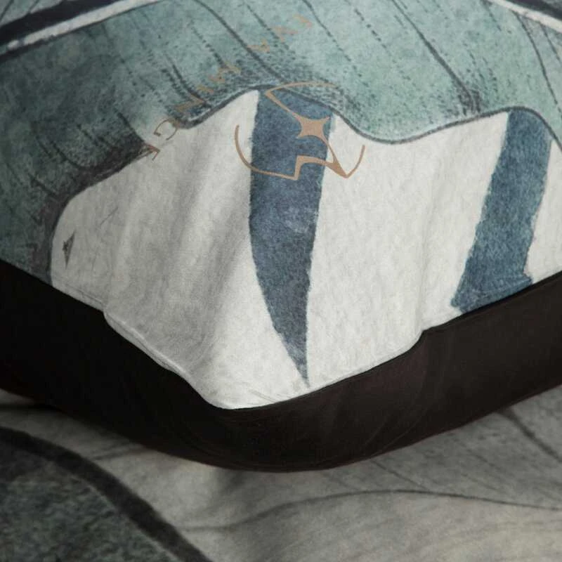 Eurofirany Medvilninio satino patalynės komplektas, 220x200 cm antklodės užvalkalas su lapų raštu, šviesiai pilka ir mėtų žalia, 3 dalių rinkinys, miegamojo tekstilė