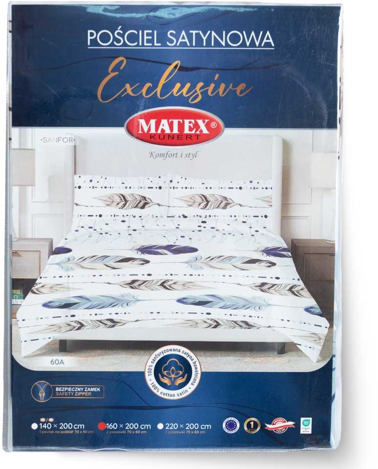 Medvilninio satino patalynės komplektas 220x200 cm, balta smėlio mėlyna spalvos, plunksnų raštas, 3 dalių rinkinys su užtrauktuku, OEKO-TEX miegamojo tekstilė