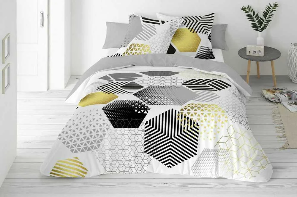 Patalynės komplektas Multitex Patalynė satynowa 220x200 geometria pilka geltona Prestige 1