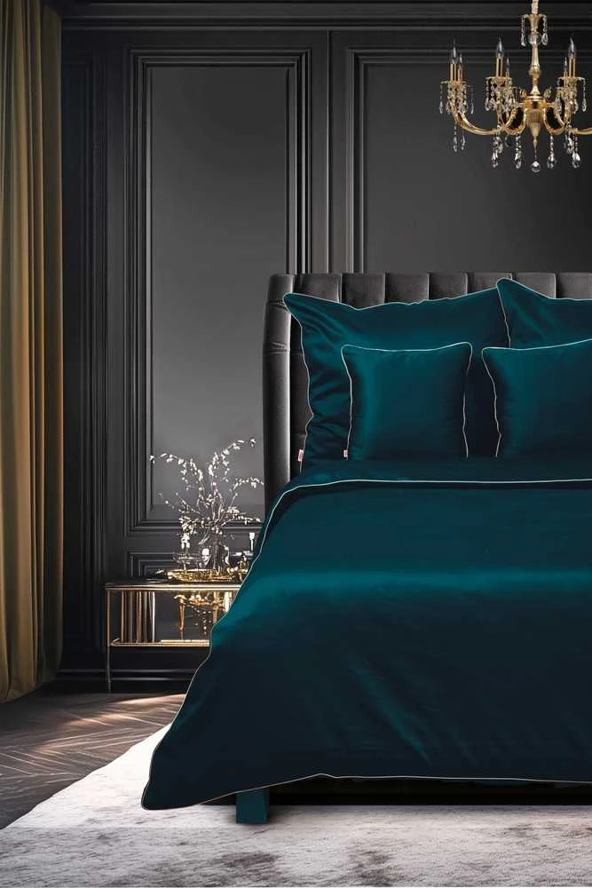 Multitex Medvilnės satino patalynės komplektas su apvadu, 220x200 cm, tamsiai turkio spalva, vientisa spalva, 130 g/m², antklodės užvalkalas ir pagalvės, miegamojo tekstilė