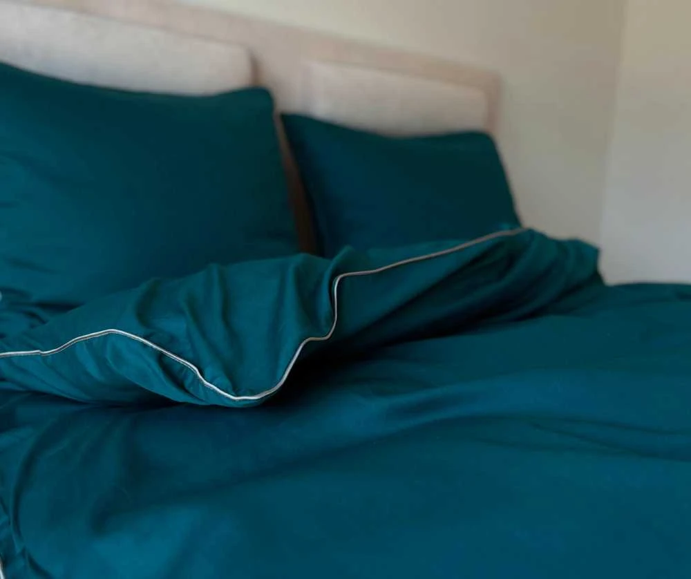 Multitex Medvilnės satino patalynės komplektas su apvadu, 220x200 cm, tamsiai turkio spalva, vientisa spalva, 130 g/m², antklodės užvalkalas ir pagalvės, miegamojo tekstilė