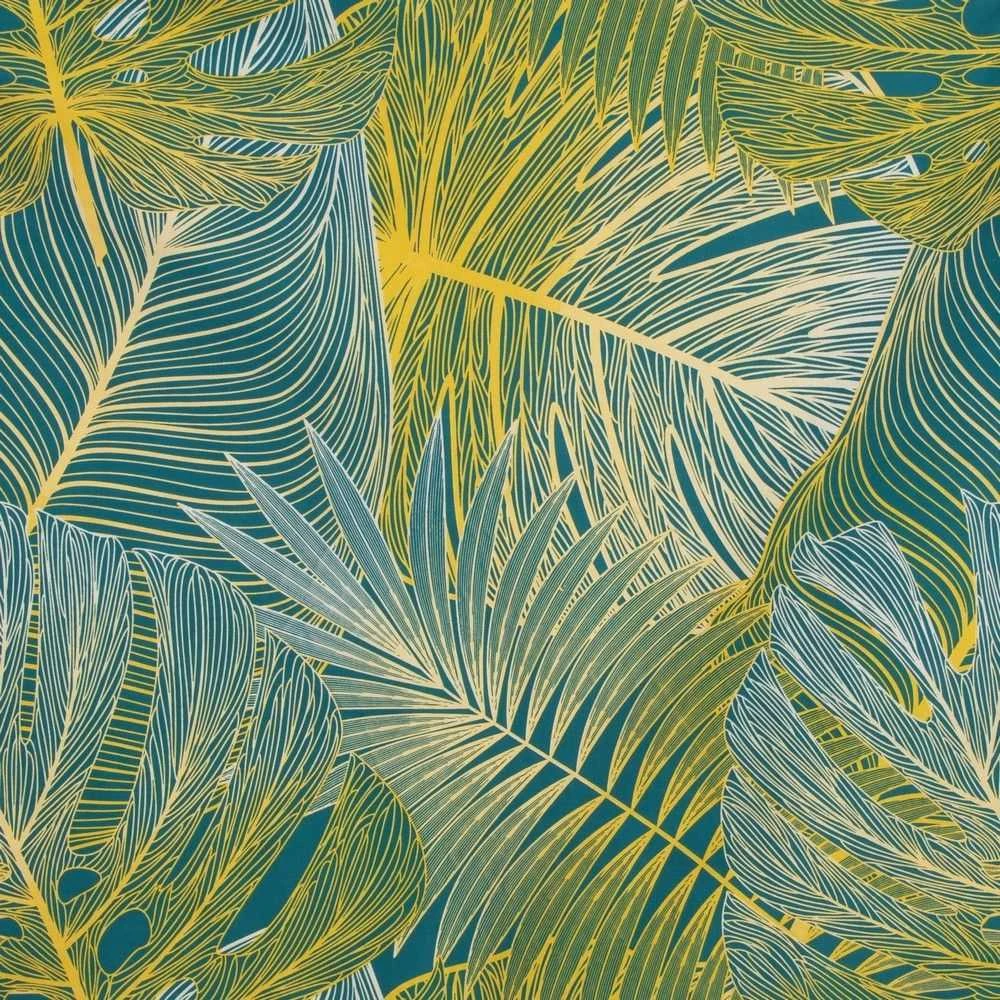Eurofirany Medvilninio satino patalynės komplektas su tropinių lapų raštais, dvipusis, 220x200 cm, 2 pagalvių užvalkalai, egzotiškas žalias turkio geltonas miegamojo dekoras, minkšta patalynė Patalynė
