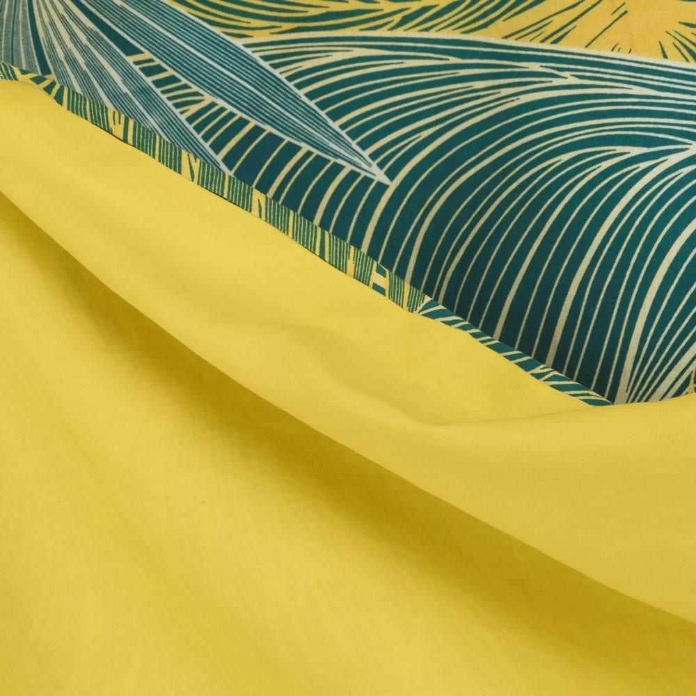 Eurofirany Medvilninio satino patalynės komplektas su tropinių lapų raštais, dvipusis, 220x200 cm, 2 pagalvių užvalkalai, egzotiškas žalias turkio geltonas miegamojo dekoras, minkšta patalynė Patalynė