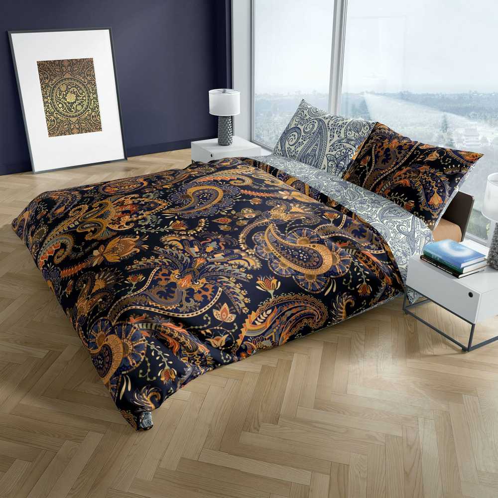Medvilninio satino patalynės komplektas, 220x200 cm antklodės užvalkalas su paisley raštu, 2 pagalvių užvalkalai, baroko stilius, lengva priežiūra, miegamojo tekstilė