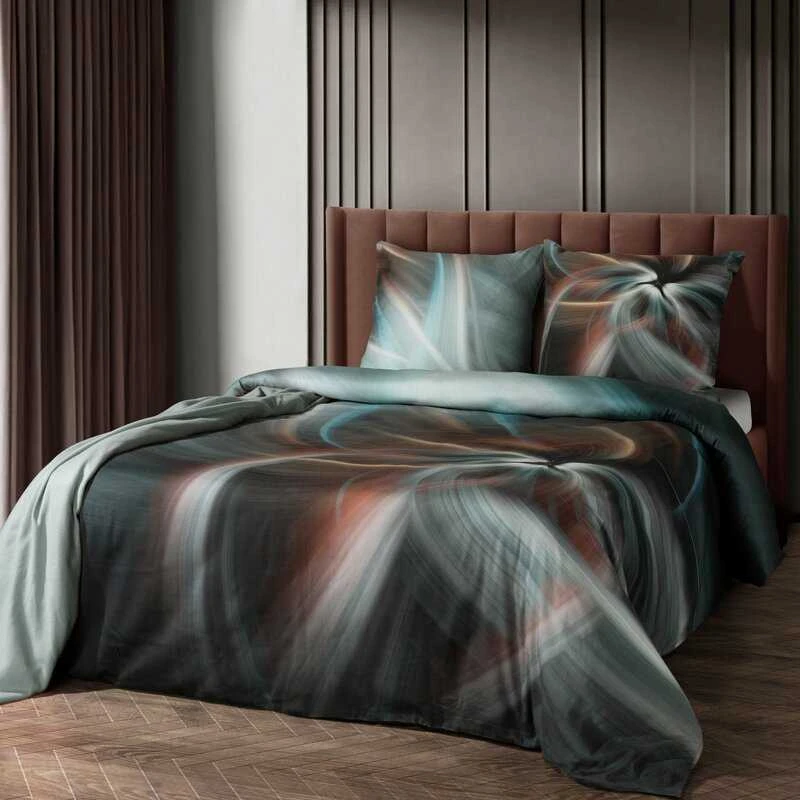 Eurofirany Satino medvilnės patalynės komplektas, 220x200 cm antklodės užvalkalas su pagalvių užvalkalais, meniški plieno mėlynumo spalvų dryžiai, 3 dalių rinkinys, miegamojo tekstilė