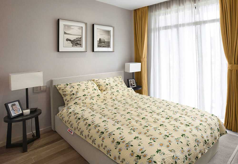 Medvilnės perkalio patalynės komplektas, 200x220 cm antklodės užvalkalas su pagalvių užvalkalais, 100% medvilnė, užsegimas sagomis, nereikia lyginti, kreminis gėlių raštas, miegamojo tekstilė