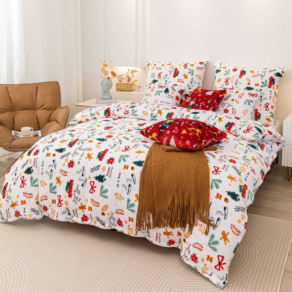 Mikropluošto patalynės komplektas, 140x200 cm, jaukus pliušinis patalynės komplektas, baltas kalėdinis meškiukas, minkštas patalynės komplektas, šilta patalynė