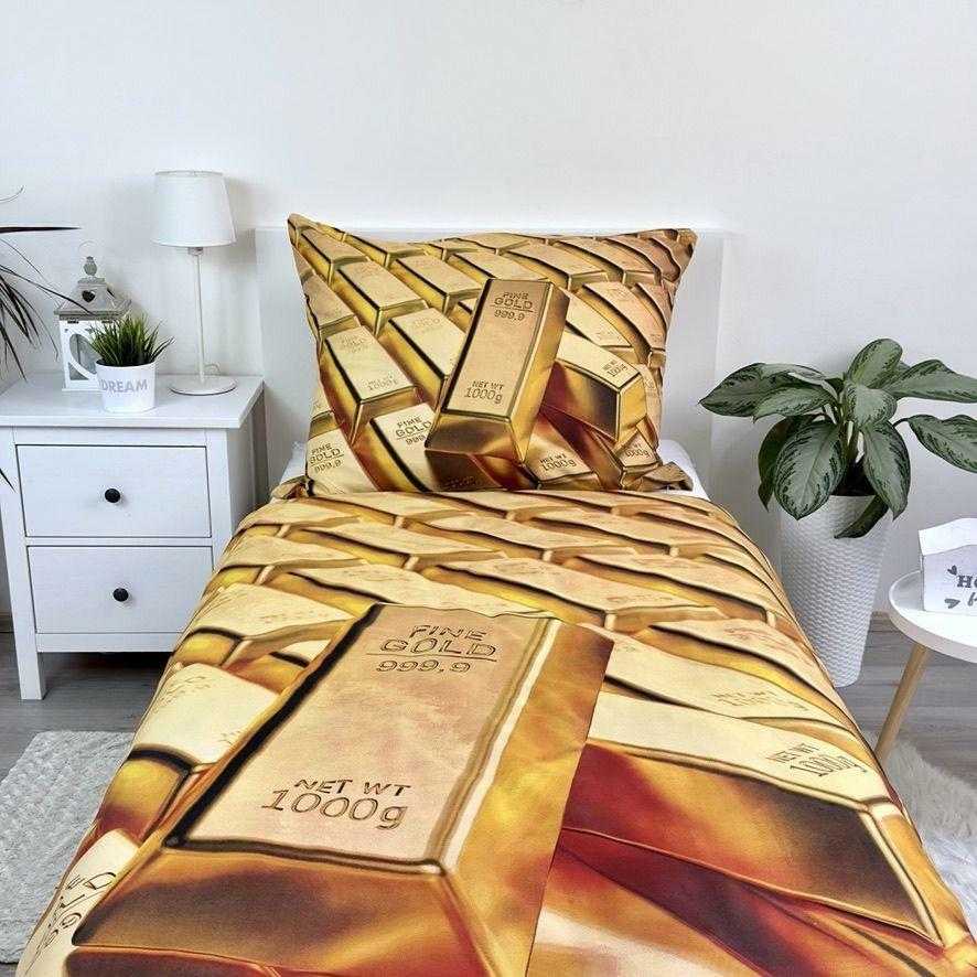 Patalynė su mikrofibry 140x200 Złoto sztabki auksinė poszewka 70x90