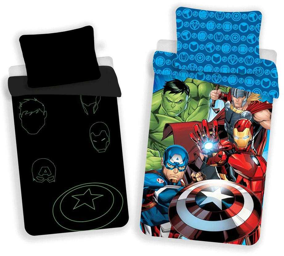 Patalynė świecąca w ciemności 140x200 Avengers 7851 bawełniana poszewka 70x90 mėlyna