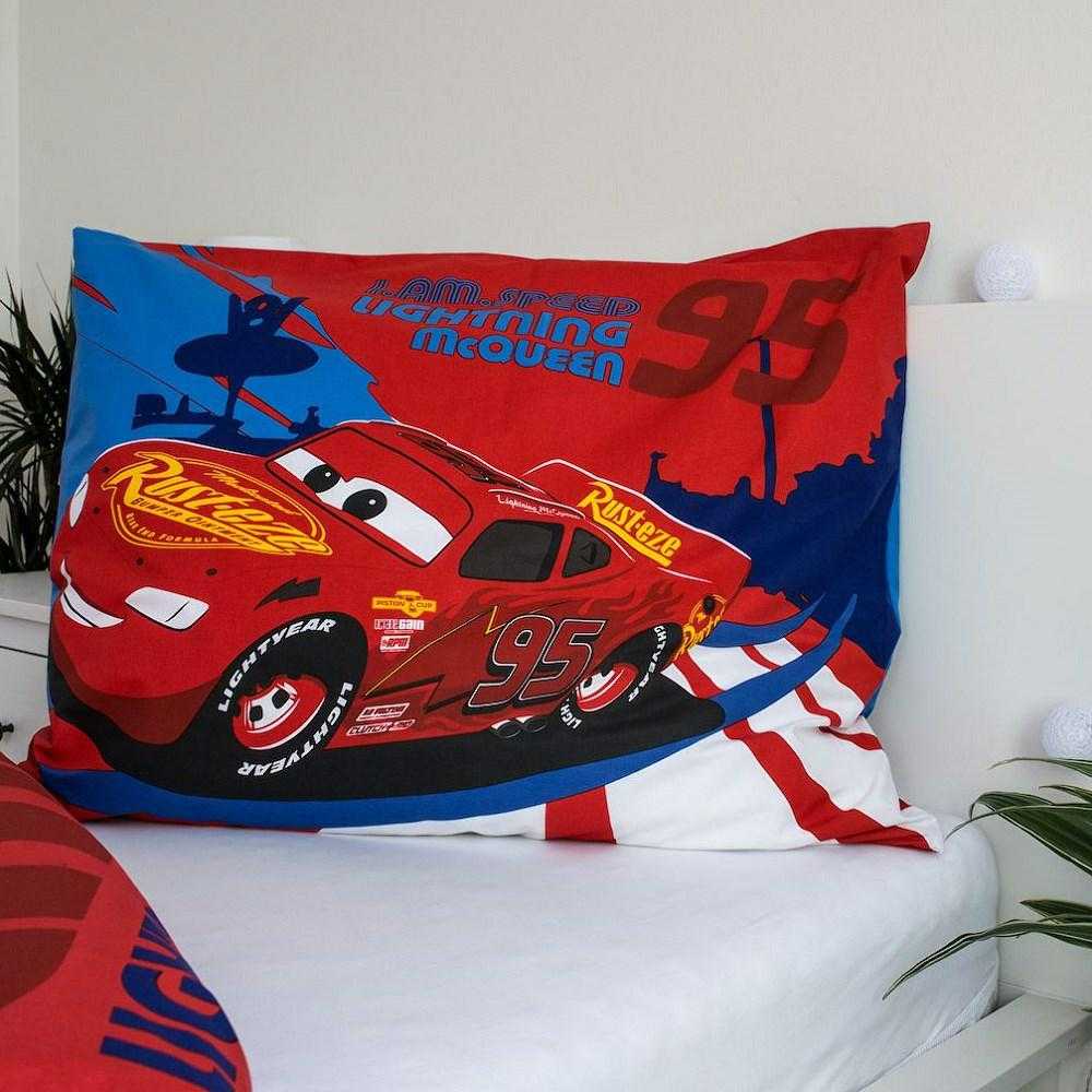 Patalynė świecąca w ciemności 140x200 Cars Auta 8285 bawełniana poszewka 70x90 raudona