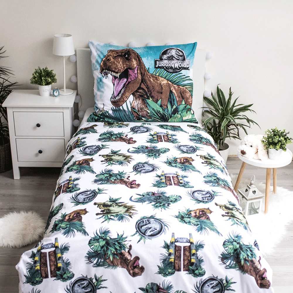 Patalynė świecąca w ciemności 140x200 Dinozaur Jurassic World Roar bawełniana poszewka 70x90