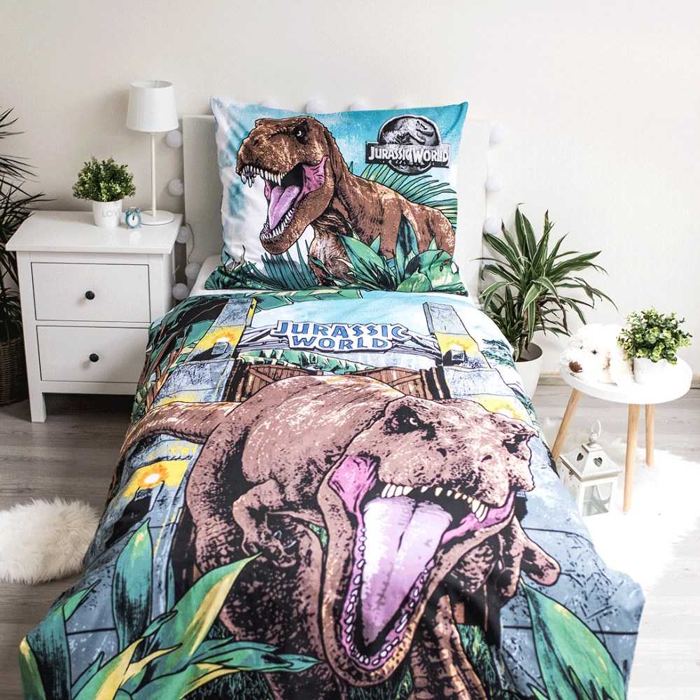 Patalynė świecąca w ciemności 140x200 Dinozaur Jurassic World Roar bawełniana poszewka 70x90