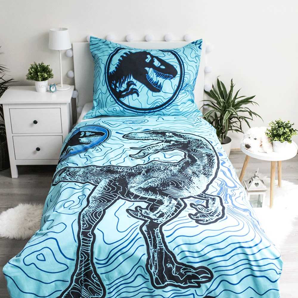 Patalynė świecąca w ciemności 140x200 Dinozaur Jurassic World bawełniana poszewka 70x90