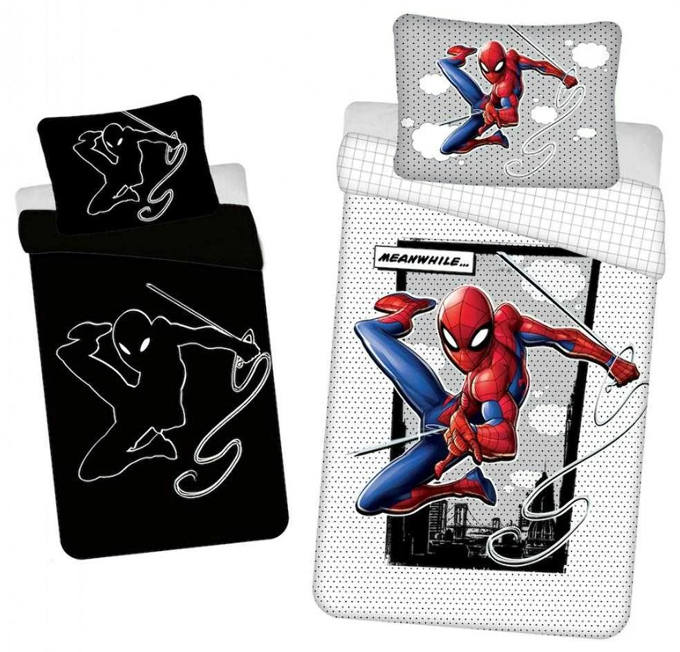 Patalynė świecąca w ciemności 140x200 Spiderman Człowiek Pająk 8438 bawełniana poszewka 70x90