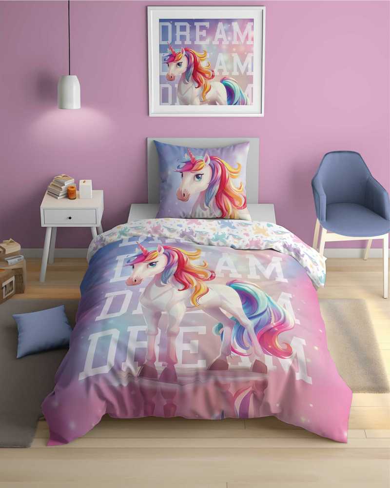 Detexpol GLOWING UNICORN PATALĖS UNICORN 140x200cm FLUO DREAM ROŽINĖ