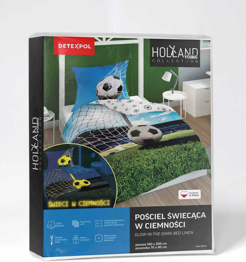 Detexpol Vaikiškos patalynės komplektas 160x200 su futbolo motyvu, šviečiantis tamsoje