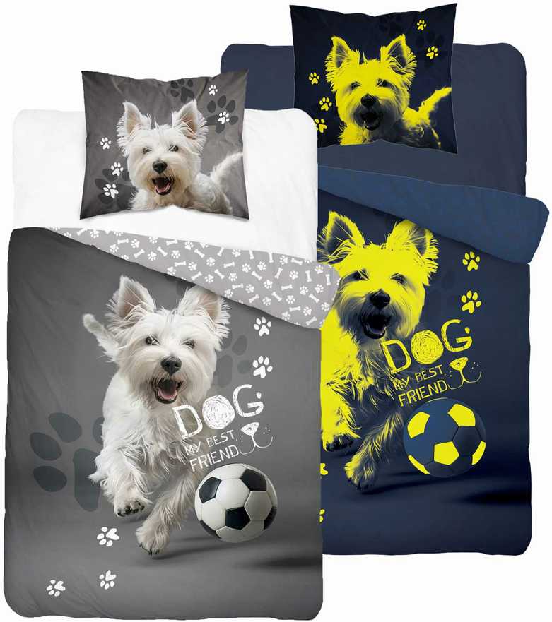 Patalynės komplektas Detexpol Patalynė dvipusė słodki piesek West Terier dog pies fluo 160X200 świecąc