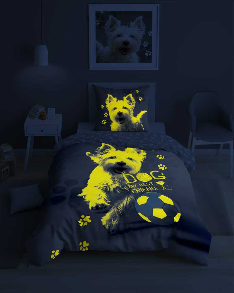 Patalynės komplektas Detexpol Patalynė dvipusė słodki piesek West Terier dog pies fluo 160X200 świecąc