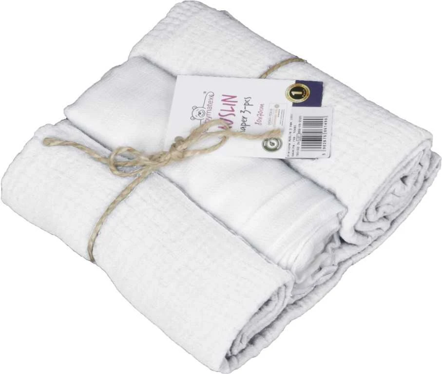 Rankšluostis Multitex Muslininės sauskelnės Muslin 3 vnt 70x80 balta medvilnės komplektas