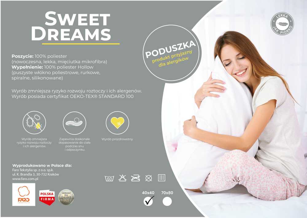 Antialerginė pagalvė 40x40 Sweet Dreams balta dygsniuota Faro
