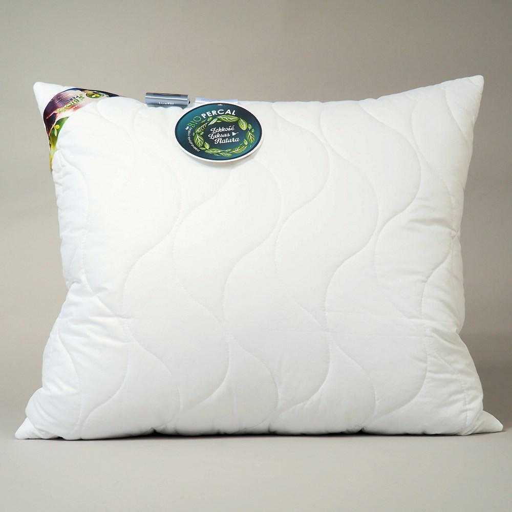 Antialerginė pagalvė 70x80 cm, balta dygsniuota, švelnus perkelis, 100% ekologiška medvilnė, 1000g užpildas, hipoalerginė miego pagalvė, minkšta patalynė