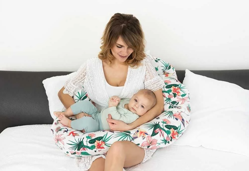 Baby Matex Mėnulio padėties nustatymo pagalvė kruasanas Botanika lapai žiedai balta ilgis 260 spalva 5 maitinimui nėštumo poilsiui