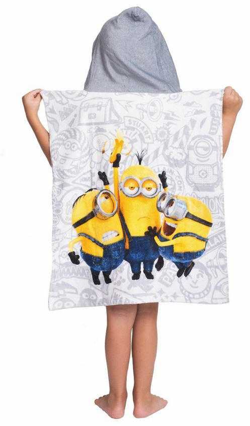 Poncho vaikams 50x115 Minionki 7172 ręcznik su kapturem pilka geltona Minions dziecięce