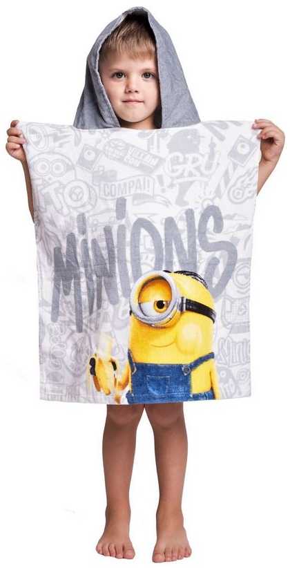 Poncho vaikams 50x115 Minionki 7172 ręcznik su kapturem pilka geltona Minions dziecięce