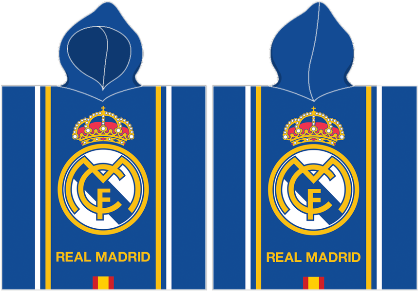 Real Madrid Poncho vaikams 55x110 Real Madryt 4169 Herb mėlyna ręcznik su kapturem
