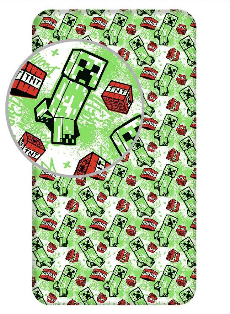Minecraft Metro Art Creeper Vaikiška paklodė su guma, 90x200+25 cm